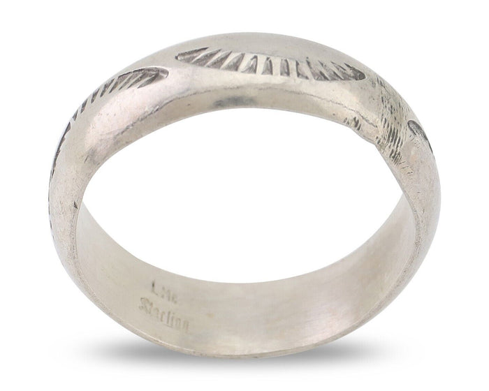 Navajo Hand Stamped Band 925 Silver 6.0 mm Signed Larry Chavez Size 8.75 C.80's