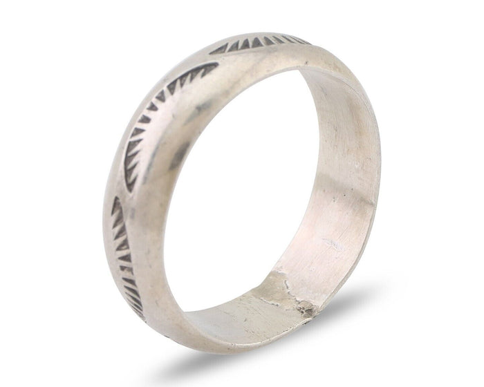 Navajo Hand Stamped Band 925 Silver 6.0 mm Signed Larry Chavez Size 9.0 C.80's