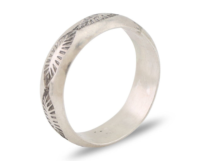 Navajo Hand Stamped Band 925 Silver 6.0 mm Signed Larry Chavez Size 9.25 C.80's