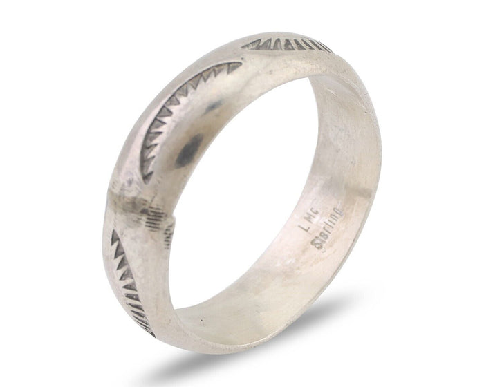 Navajo Hand Stamped Band 925 Silver 6.0 mm Signed Larry Chavez Size 9.75 C.80's