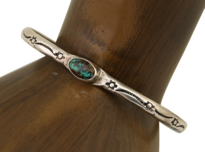 Navajo Hand Stamped Cuff Bracelet Turquoise 925 Silver Native American Artist