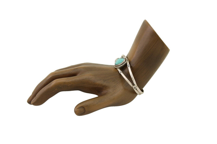 Navajo Hand Stamped Cuff Bracelet Turquoise 925 Silver Native American Artist