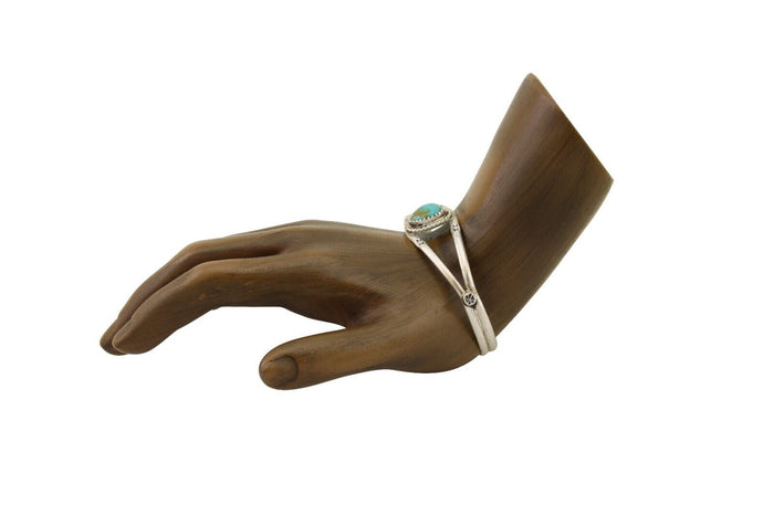 Navajo Hand Stamped Cuff Bracelet Turquoise 925 Silver Native American Artist