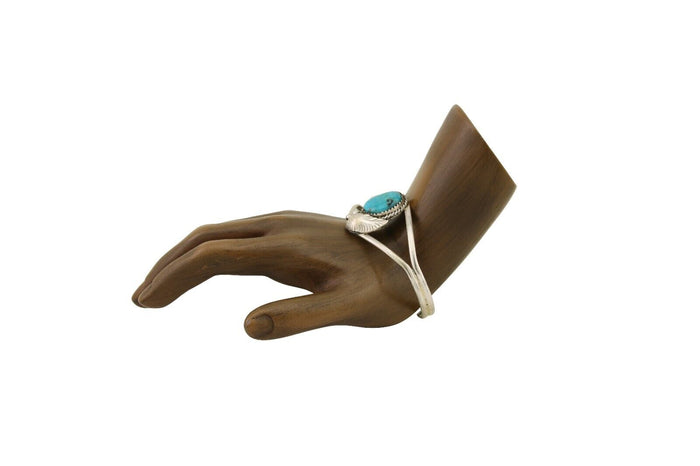 Navajo Hand Stamped Cuff Bracelet Turquoise 925 Silver Native American Artist