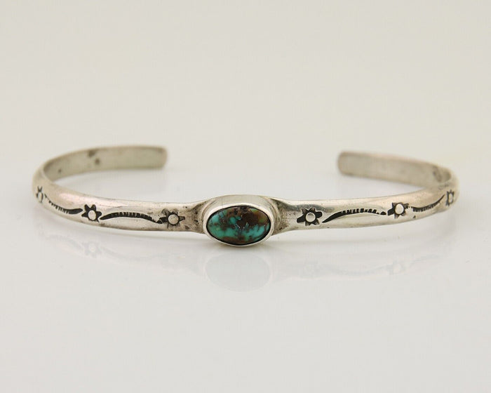 Navajo Hand Stamped Cuff Bracelet Turquoise 925 Silver Native American Artist