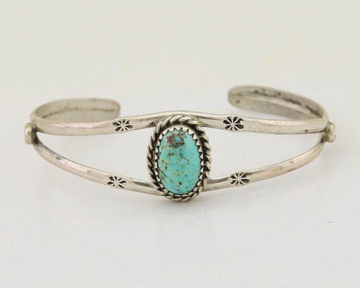 Navajo Hand Stamped Cuff Bracelet Turquoise 925 Silver Native American Artist