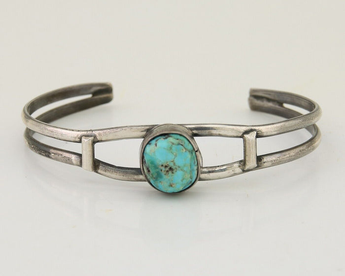 Navajo Hand Stamped Cuff Bracelet Turquoise 925 Silver Native American Artist