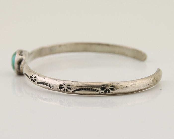 Navajo Hand Stamped Cuff Bracelet Turquoise 925 Silver Native American Artist