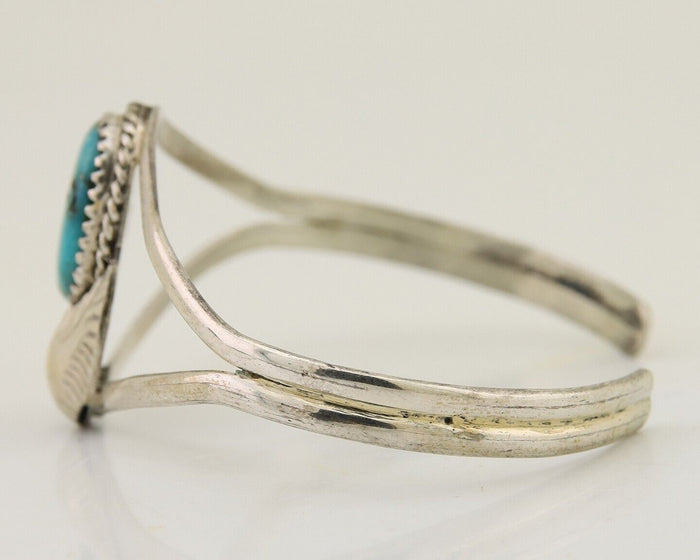 Navajo Hand Stamped Cuff Bracelet Turquoise 925 Silver Native American Artist