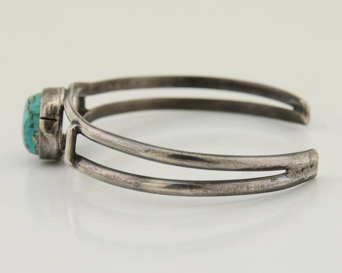 Navajo Hand Stamped Cuff Bracelet Turquoise 925 Silver Native American Artist