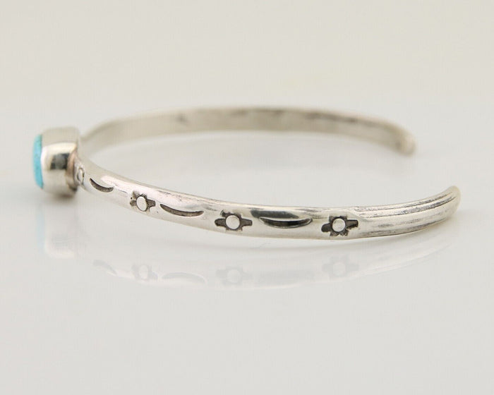 Navajo Hand Stamped Cuff Bracelet Turquoise 925 Silver Native American Artist