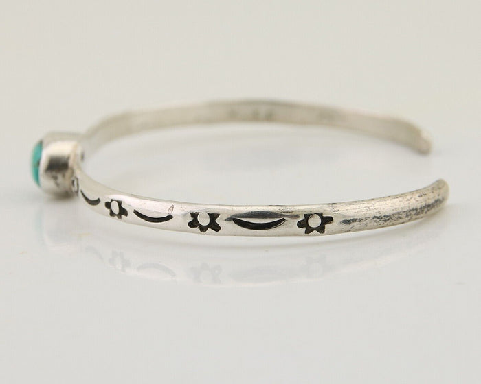 Navajo Hand Stamped Cuff Bracelet Turquoise 925 Silver Native American Artist