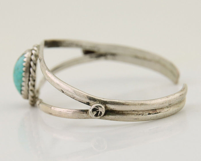 Navajo Hand Stamped Cuff Bracelet Turquoise 925 Silver Native American Artist