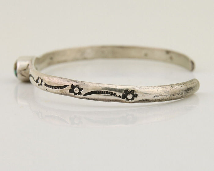 Navajo Hand Stamped Cuff Bracelet Turquoise 925 Silver Native American Artist