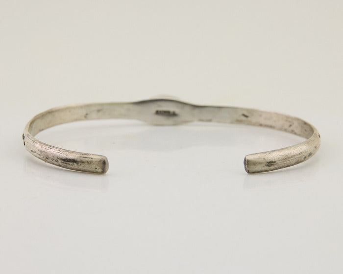Navajo Hand Stamped Cuff Bracelet Turquoise 925 Silver Native American Artist