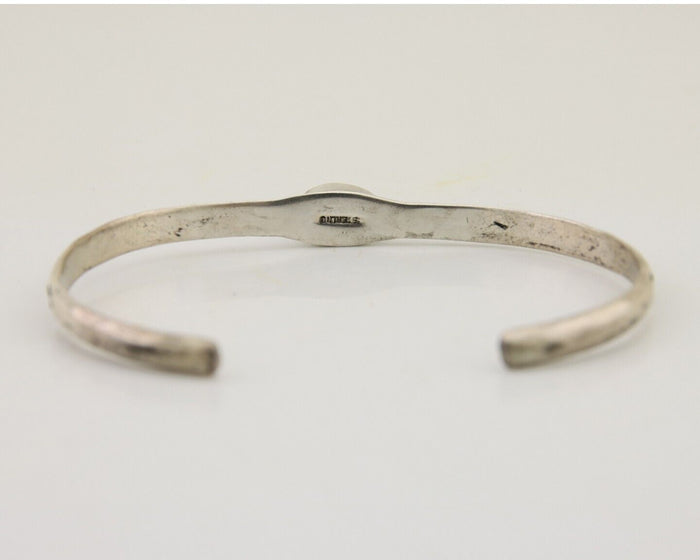 Navajo Hand Stamped Cuff Bracelet Turquoise 925 Silver Native American Artist