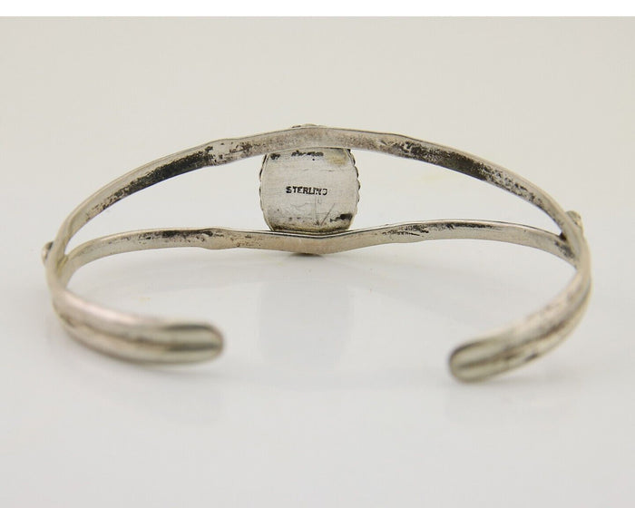 Navajo Hand Stamped Cuff Bracelet Turquoise 925 Silver Native American Artist