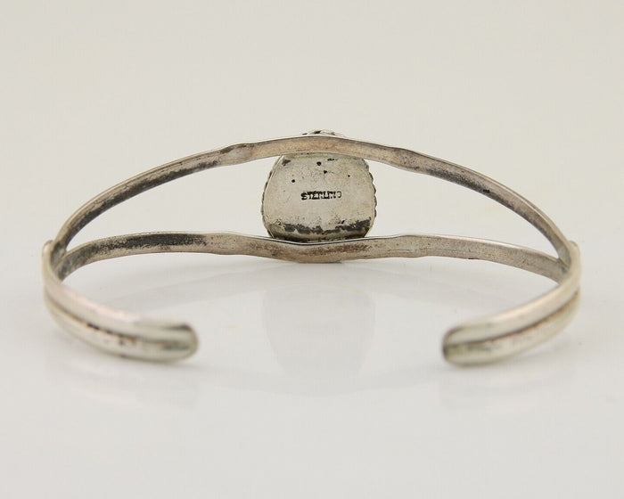 Navajo Hand Stamped Cuff Bracelet Turquoise 925 Silver Native American Artist