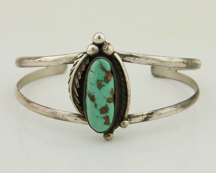 Navajo Hand Stamped Cuff Bracelet Turquoise 925 Silver Signed Sunrise C.80's