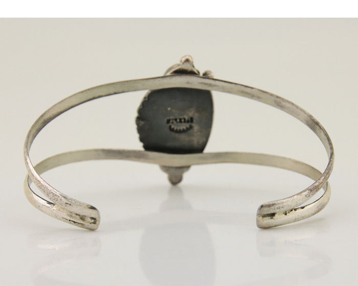 Navajo Hand Stamped Cuff Bracelet Turquoise 925 Silver Signed Sunrise C.80's