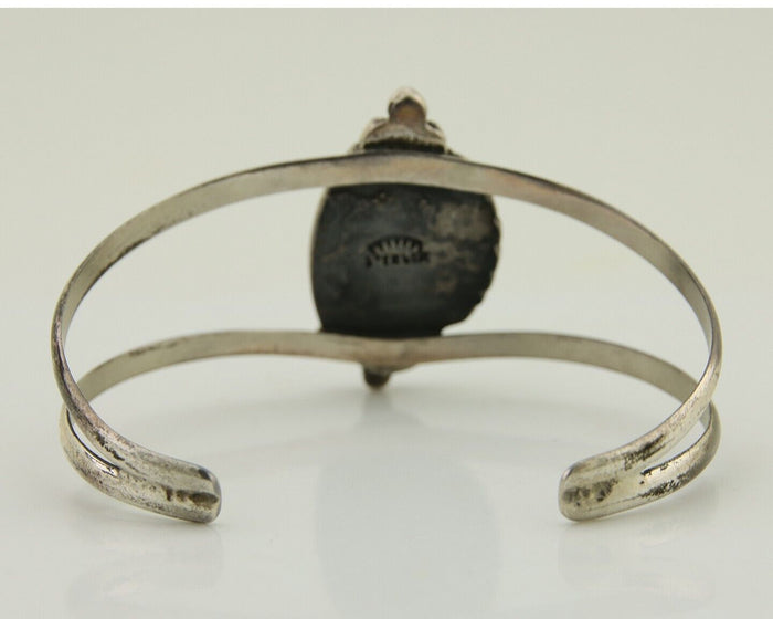 Navajo Hand Stamped Cuff Bracelet Turquoise 925 Silver Signed Sunrise C.80's