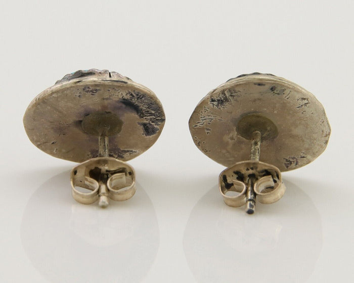 Navajo Hand Stamped Earrings 925 Silver Blue Turquoise Native Artist C.80's