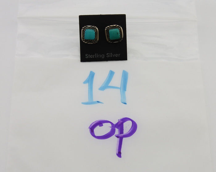 Navajo Hand Stamped Earrings 925 Silver Blue Turquoise Native Artist C.80's