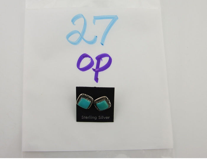 Navajo Hand Stamped Earrings 925 Silver Blue Turquoise Native Artist C.80's