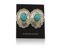 Navajo Hand Stamped Earrings 925 Silver Natural Turquoise Native Artist C.80's