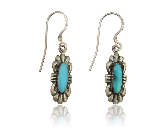 Navajo Hand Stamped Earrings 925 Silver Natural Turquoise Native Artist C.80's