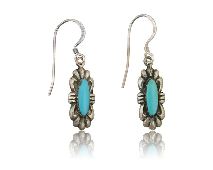 Navajo Hand Stamped Earrings 925 Silver Natural Turquoise Native Artist C.80's