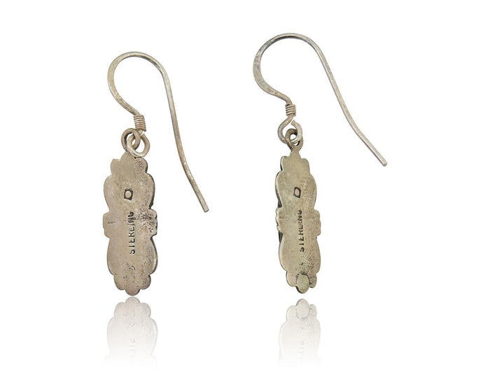 Navajo Hand Stamped Earrings 925 Silver Natural Turquoise Native Artist C.80's