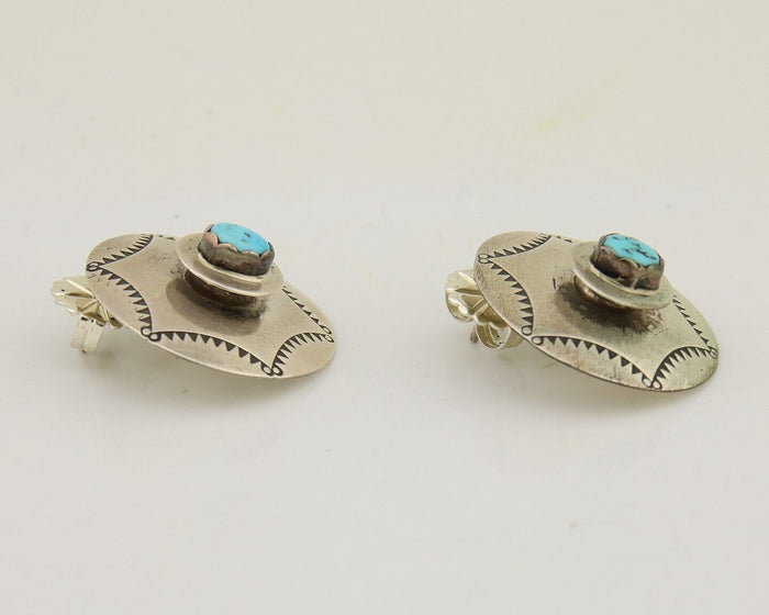 Navajo Hand Stamped Earrings 925 Silver Natural Turquoise Native Artist C.80's