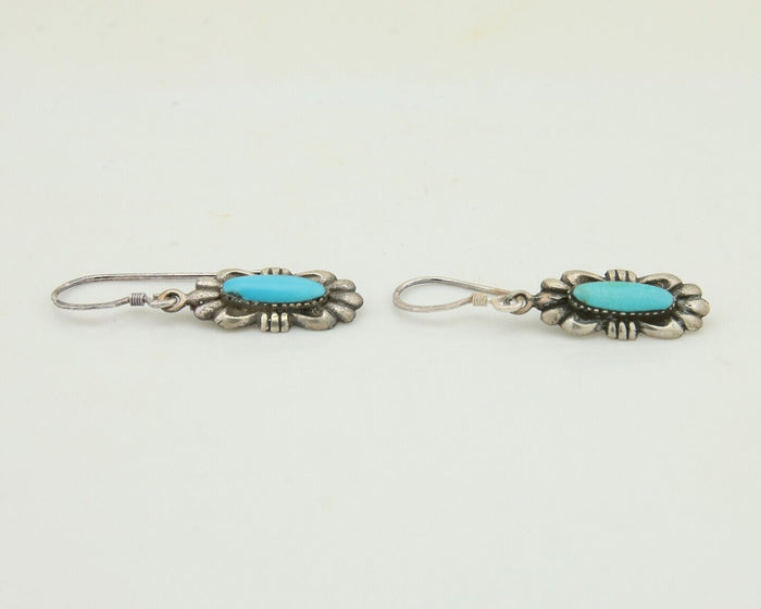 Navajo Hand Stamped Earrings 925 Silver Natural Turquoise Native Artist C.80's