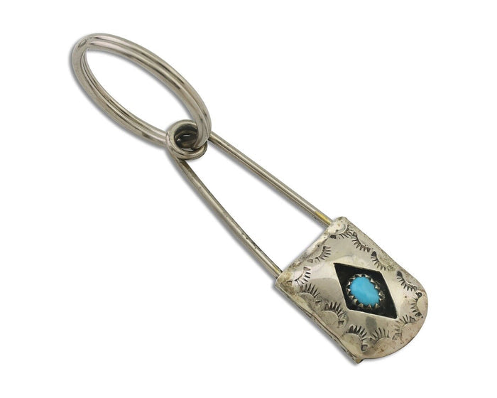 Navajo Hand Stamped Key Chain .925 Silver Handmade Native American Artist C.80's