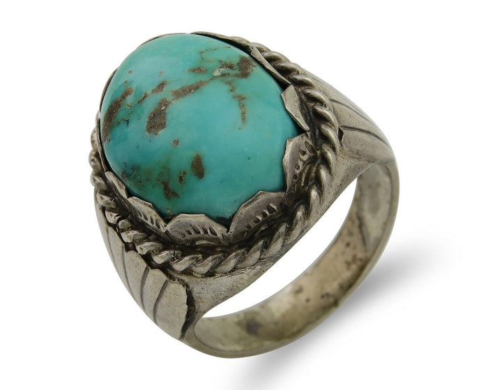 Navajo Hand Stamped Ring 925 Silver Arizona Turquoise Artist C.80's