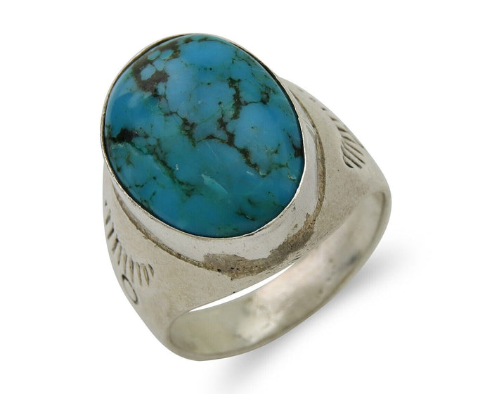Navajo Hand Stamped Ring 925 Silver Arizona Turquoise Artist C.80's