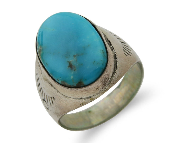 Navajo Hand Stamped Ring 925 Silver Arizona Turquoise Artist C.80's