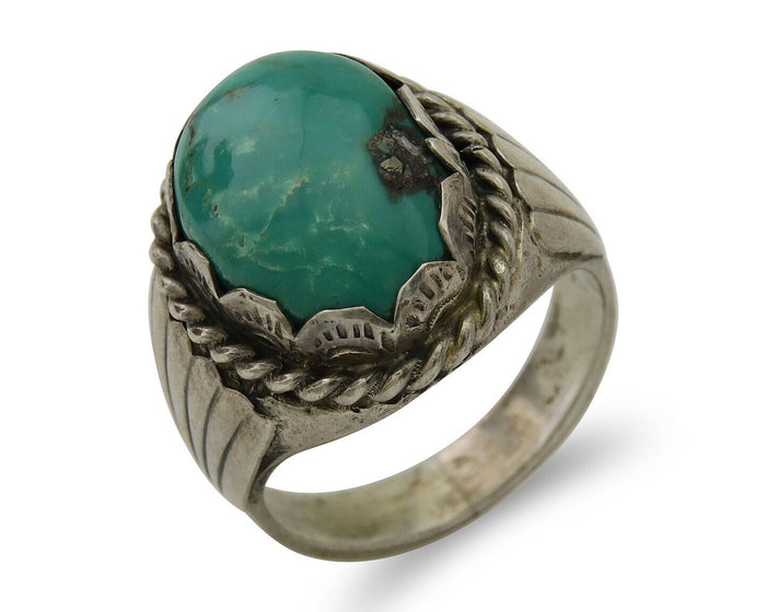 Navajo Hand Stamped Ring 925 Silver Arizona Turquoise Artist C.80's
