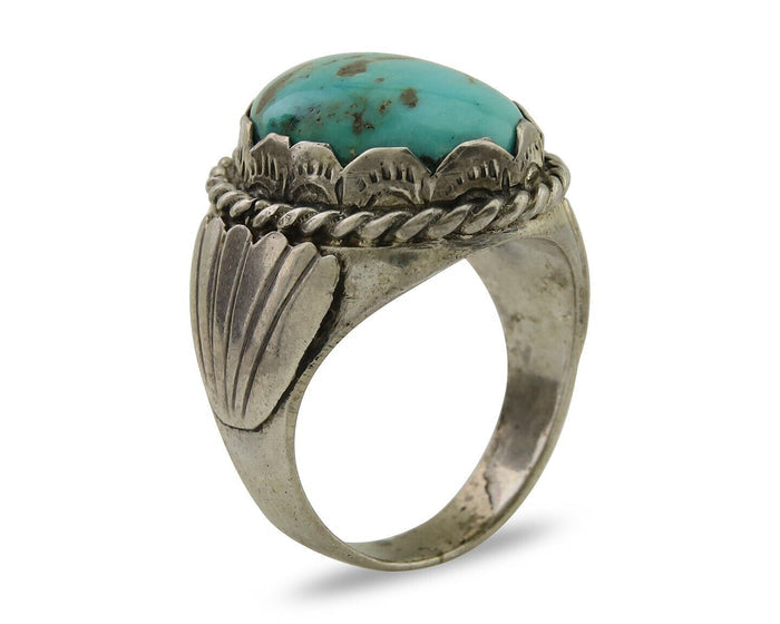 Navajo Hand Stamped Ring 925 Silver Arizona Turquoise Artist C.80's