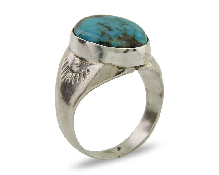 Navajo Hand Stamped Ring 925 Silver Arizona Turquoise Artist C.80's