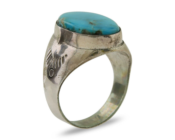 Navajo Hand Stamped Ring 925 Silver Arizona Turquoise Artist C.80's