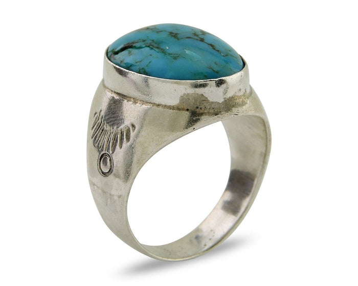 Navajo Hand Stamped Ring 925 Silver Arizona Turquoise Artist C.80's