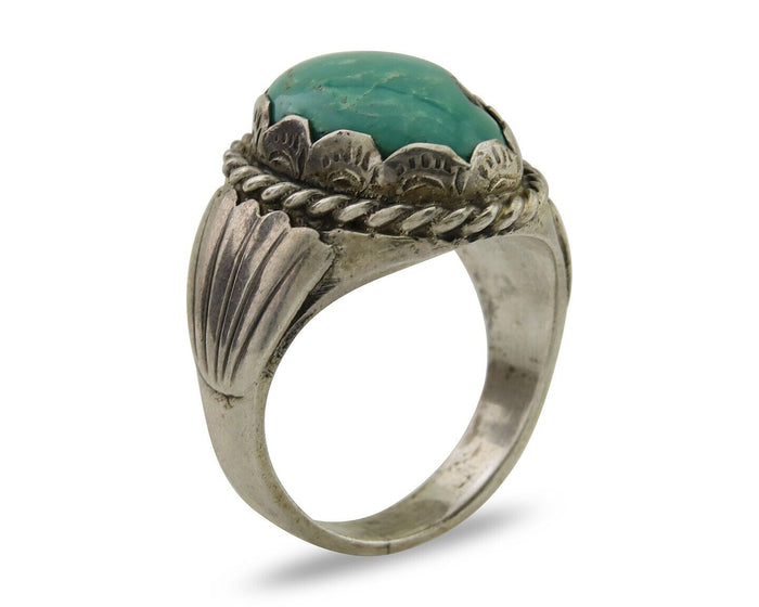 Navajo Hand Stamped Ring 925 Silver Arizona Turquoise Artist C.80's