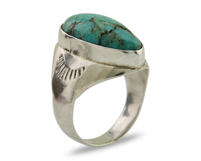 Navajo Hand Stamped Ring 925 Silver Arizona Turquoise Artist C.80's