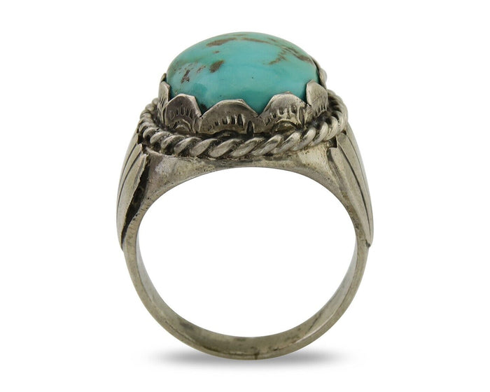 Navajo Hand Stamped Ring 925 Silver Arizona Turquoise Artist C.80's