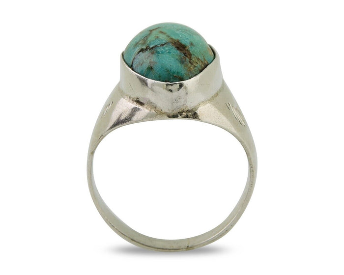 Navajo Hand Stamped Ring 925 Silver Arizona Turquoise Artist C.80's