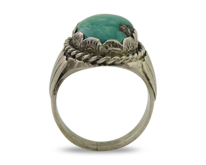Navajo Hand Stamped Ring 925 Silver Arizona Turquoise Artist C.80's