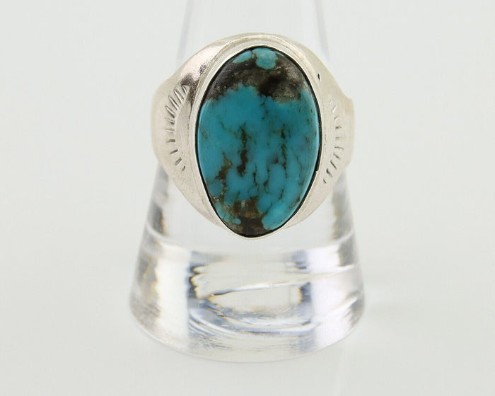 Navajo Hand Stamped Ring 925 Silver Arizona Turquoise Artist C.80's