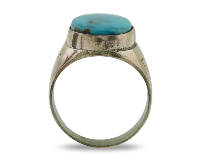 Navajo Hand Stamped Ring 925 Silver Arizona Turquoise Artist C.80's